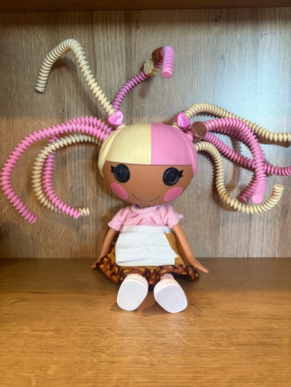 Pink & Cream Curly-Hair Fashion Doll with Button-Eye Face